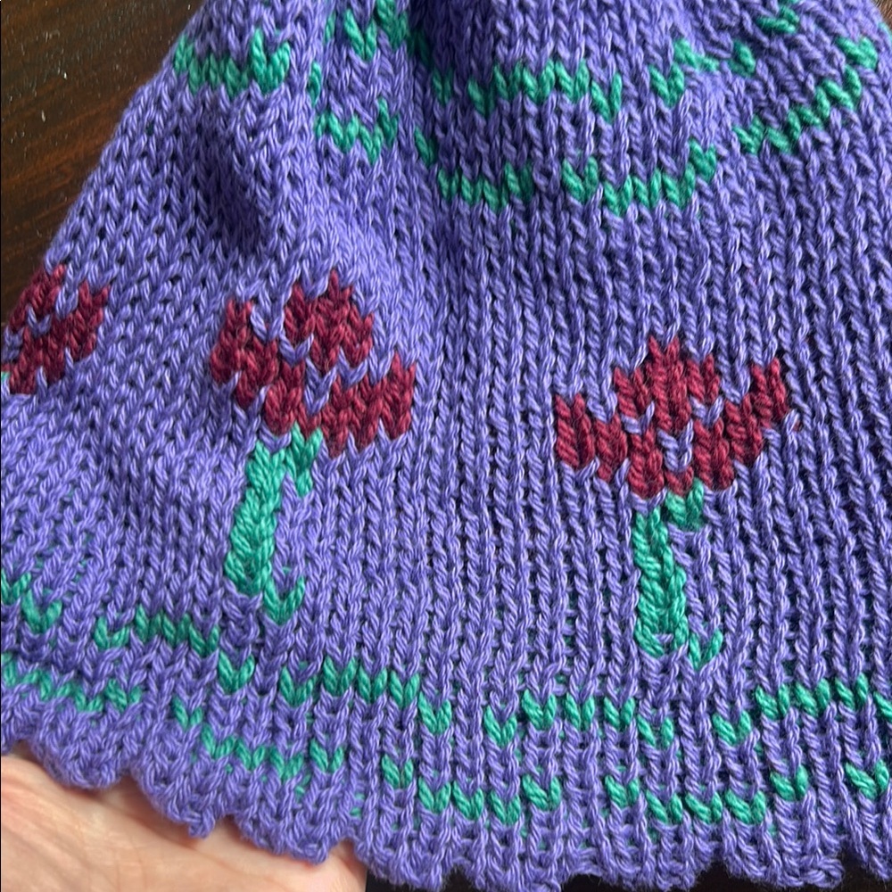 Purple Knit Kids Beanie with Floral Design - Picture 5 of 5